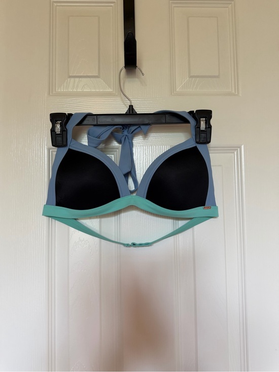 PINK Victoria's Secret Other - PINK Victoria's Secret Black Halter Bikini Top with Light Blue and Mint Trim